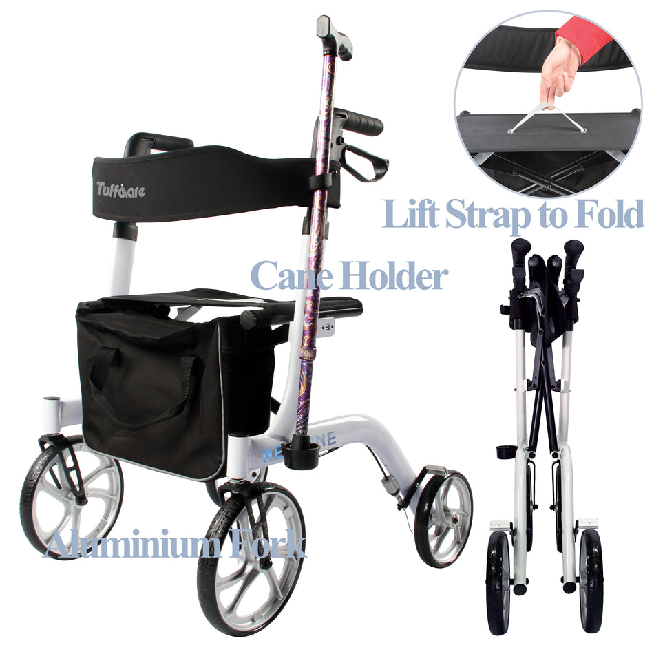 Tuffcare Rollator Neptune超輕型自由車-帶座椅的10英寸前輪，移動助行器，便攜袋，緊湊的折疊設計